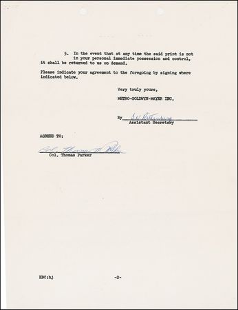Lot #839 Elvis Presley: Parker, Colonel Tom: Borrowing a copy of Jailhouse Rock - Image 2