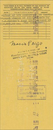 Lot #613 Mario Puzo: He couldn’t refuse: PUZO signs a Godfather refund check - Image 1