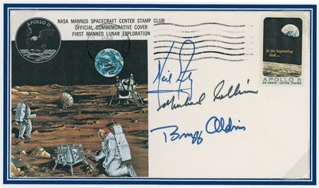 Lot #422 Apollo 11: DISASTER PREPAREDNESS: Insurance cover signed by all three APOLLO 11 astronauts - Image 1