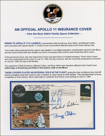 Lot #422 Apollo 11: DISASTER PREPAREDNESS: Insurance cover signed by all three APOLLO 11 astronauts - Image 2