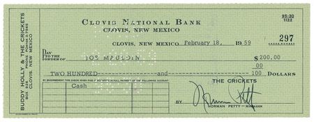 Lot #786 Buddy Holly and the Crickets: THAT’LL BE THE PAYDAY: Business checks endorsed by BUDDY HOLLY and the CRICKETS - Image 2