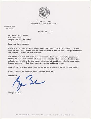 Lot #12 George W. Bush: Church and state: “Schools