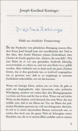 Lot #153 Benedict XVI: Honoring the memory of the Bavarian Prime Minister - Image 1