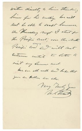 Lot #51 U. S. Grant: Westward Ho: “On Thursday next I start for the Pacific Coast, over the North Pacific Road” - Image 2