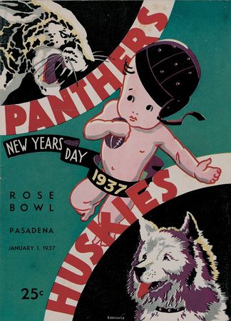 Lot #1050 Jean Harlow: Platinum pigskin: HARLOW and POWELL sign at the 1937 Rose Bowl - Image 2