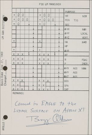 Lot #408 Buzz Aldrin: DEFINING MOMENT: Original page from the Guidance and Navigation Dictionary flown on the APOLLO 11 mission - Image 2