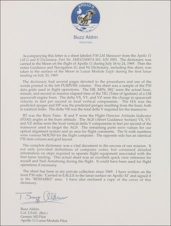 Lot #408 Buzz Aldrin: DEFINING MOMENT: Original page from the Guidance and Navigation Dictionary flown on the APOLLO 11 mission - Image 3