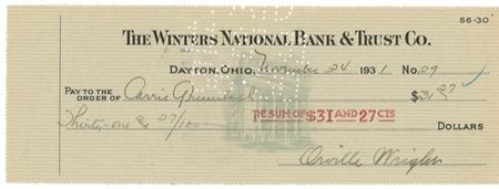 Lot #458 Orville Wright Check - Image 1