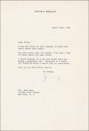 Lot #600 Irving Berlin: Writing to socialite Kitty Carlisle - Image 1