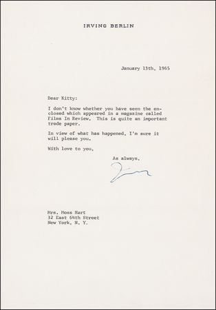 Lot #600 Irving Berlin: Writing to socialite Kitty Carlisle - Image 3
