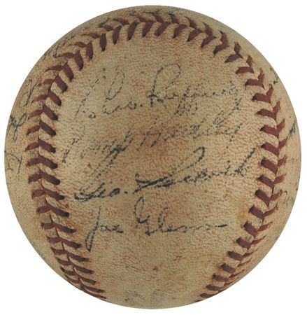 Lot #1358 NY Yankees: 1936 World Champion Yankees team ball, including Gehrig, DiMaggio, and Lazzeri - Image 2