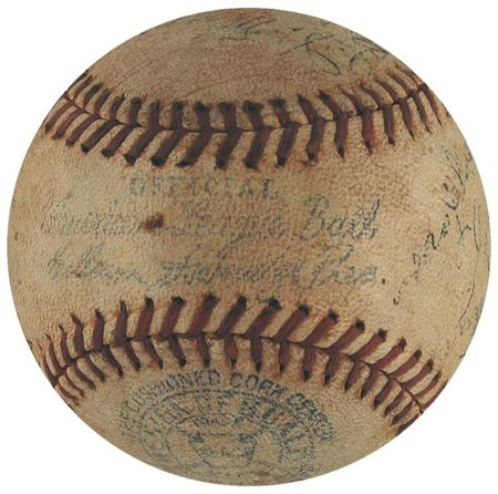Lot #1358 NY Yankees: 1936 World Champion Yankees team ball, including Gehrig, DiMaggio, and Lazzeri - Image 5