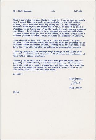 Lot #832 Bing Crosby: His philanthropic activities and the “odious practice” of a beer advertisement - Image 2