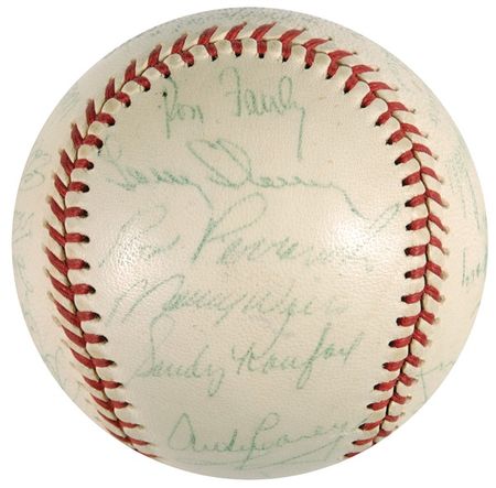 Lot #1314 Los Angeles Dodgers: ‘62 Dodgers team ball signed by Alston, Durocher, Koufax, MVP Wills, and Cy Young winner Don Drysdale - Image 2