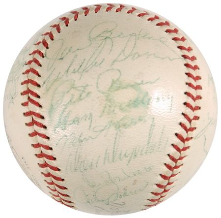 Lot #1314 Los Angeles Dodgers: ‘62 Dodgers team ball signed by Alston, Durocher, Koufax, MVP Wills, and Cy Young winner Don Drysdale - Image 3