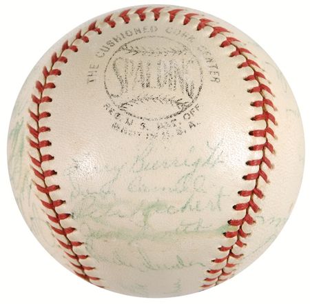 Lot #1314 Los Angeles Dodgers: ‘62 Dodgers team ball signed by Alston, Durocher, Koufax, MVP Wills, and Cy Young winner Don Drysdale - Image 4