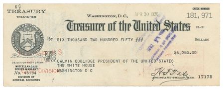 Lot #39 Calvin Coolidge: COOLIDGE endorses a presidential paycheck - Image 1