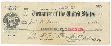 Lot #260 John Nance Garner: Endorsing a vice-presidential paycheck - Image 1