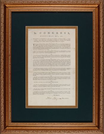 Lot #281 John Jay: HOT WATER: Three months before the signing of the Declaration of Independence, JOHN JAY issues an order for American vessels “to make Captures of British Vessels and Cargoes” - Image 1