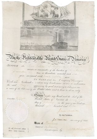 Lot #101 James Madison and James Monroe: Signing a ship?s papers months before the outbreak of the War of 1812 - Image 1