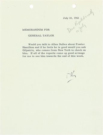 Lot #93 John F. Kennedy: ?PIGS? DON?T FLY: Months after the disastrous Bay of Pigs invasion, JFK sends two memos regarding the CIA to his chief military advisor - Image 2