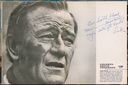 Lot #1161 John Wayne: Inscribing an Alamo souvenir book to Stewart Granger - Image 1