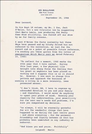 Lot #1123 Ed Sullivan: Taking issue with a “new vitriolic low” from a “bitchy” critic - Image 2