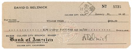 Lot #1083 David O. Selznick and William Wyler Check - Image 1