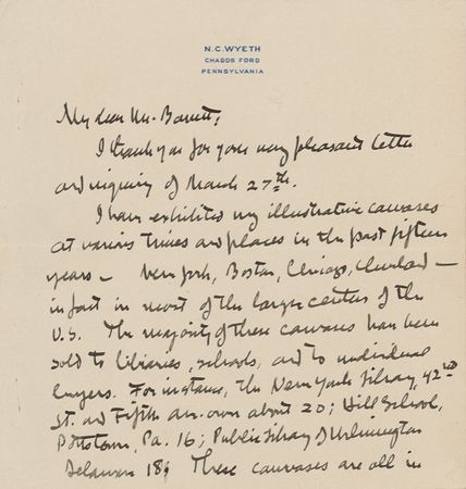 Lot #549 N. C. Wyeth catalogues his own accomplishments, mentions his teacher, Howard Pyle, and clearly differentiates his ambitions as a commercial and a “serious” artist - Image 1