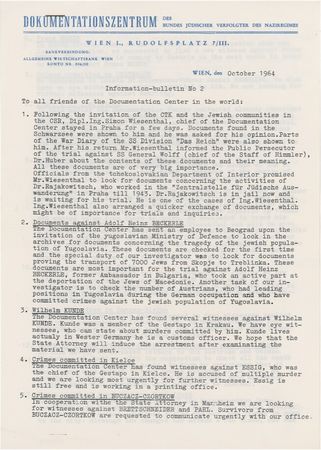 Lot #336 Simon Wiesenthal Signed Document - Image 1