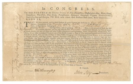 Lot #219 John Jay: “BRITISH ARMIES OR SHIPS OF WAR EMPLOYED AGAINST THESE UNITED STATES”: In the midst of the Revolutionary War, JAY signs an authorization to attack enemy vessels - Image 1