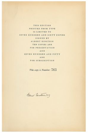 Lot #182 Albert Einstein: Einstein signs an “extra” copy of his limited edition work - Image 1