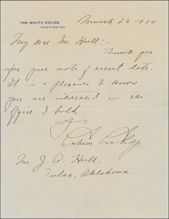 Lot #28 Calvin Coolidge Handwritten Letter Signed