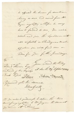 Lot #347 Horatio Nelson: GRAPE EXPECTATIONS: NELSON directs the delivery of wine and seeks assurance that “no opportunity may be afforded the Seamen for desertion” - Image 2