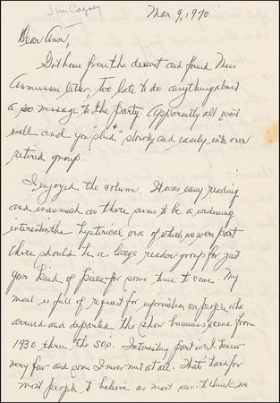 Lot #784 James Cagney: Cagney blasts a sensation-seeking writer: “I do a helluva impersonation of a man with hare-lip but I wouldn’t think of using it professionally” - Image 3