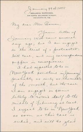 Lot #54 Benjamin Harrison Signed Letter - Image 1