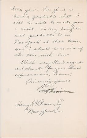Lot #54 Benjamin Harrison Signed Letter - Image 2