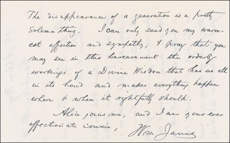 Lot #472 William James: ?THE ORDERLY WORKINGS OF A DIVINE WISDOM?: JAMES sends condolences on the death of an uncle - Image 3
