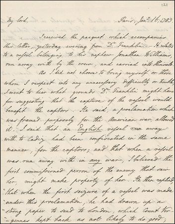 Lot #187 Benjamin Franklin: Vaughan, Benjamin: “Highly grateful both to my friends and to every man of fair principles in America”: VAUGHAN seeks justice on behalf of FRANKLIN’s nephew - Image 1
