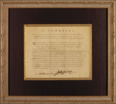 Lot #201 John Hancock: “RAISED FOR THE DEFENCE OF AMERICAN LIBERTY”: HANCOCK signs a 1776 military appointment - Image 1