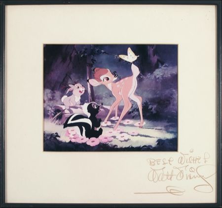 Lot #512 Walt Disney: SO DEER TO HIS HEART: DISNEY signs a color image from Bambi - Image 1