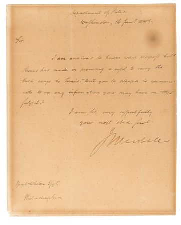 Lot #257 John Marshall: Writing on North African shipping weeks before his Supreme Court appointment - Image 1
