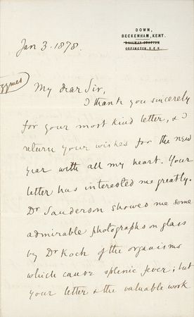 Lot #180 Charles Darwin: “THE GREATEST TRIUMPH OF SCIENCE”: DARWIN excitedly reports on recent findings on the origins of infectious diseases - Image 1