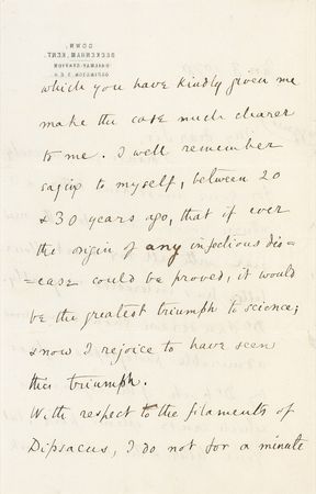 Lot #180 Charles Darwin: “THE GREATEST TRIUMPH OF SCIENCE”: DARWIN excitedly reports on recent findings on the origins of infectious diseases - Image 2