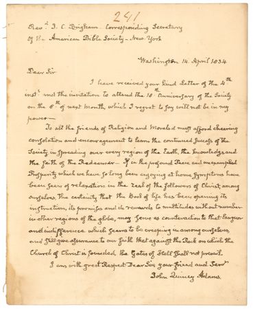 Lot #3 John Quincy Adams: “THE GATES OF HELL SHALL