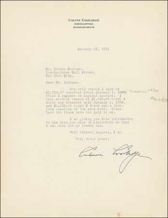 Lot #29 Calvin Coolidge Typed Letter Signed