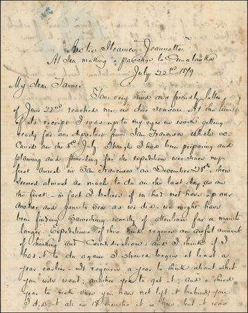 Lot #346 George W. DeLong: ?I turned my attention to the Arctic Circle when the field was not crowded?: DeLong writes at the beginning of his ill-fated mission - Image 1
