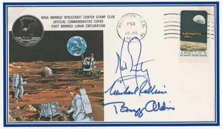 Lot #416 Apollo 11: IN CASE OF EMERGENCY: All three APOLLO 11 astronauts sign an insurance cover - Image 1