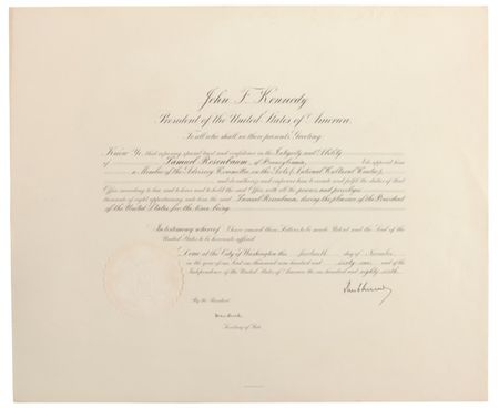 Lot #73 John F. Kennedy: CULTURE IN CAMELOT: JFK appoints a member of the committee to create what became the Kennedy Center - Image 1