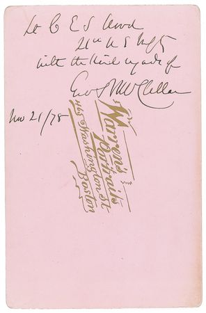 Lot #382 George S. McClellan: McClellan signs for C. E. S. Wood, friend of Steinbeck, Darrow, and Chief Joseph - Image 1